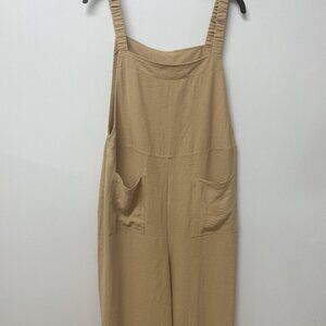 Dokotoo Women's Beige Sleeveless Polyester Jumpsuit with Pockets Size XL